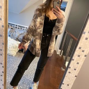 Express fuzzy camo cardigan size small